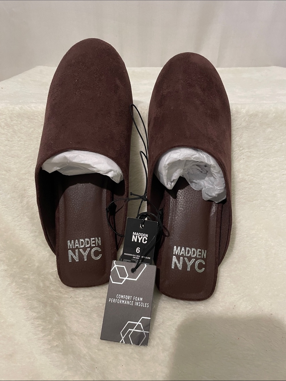 Madden NYC Chocolate Suede like Slide Mules
